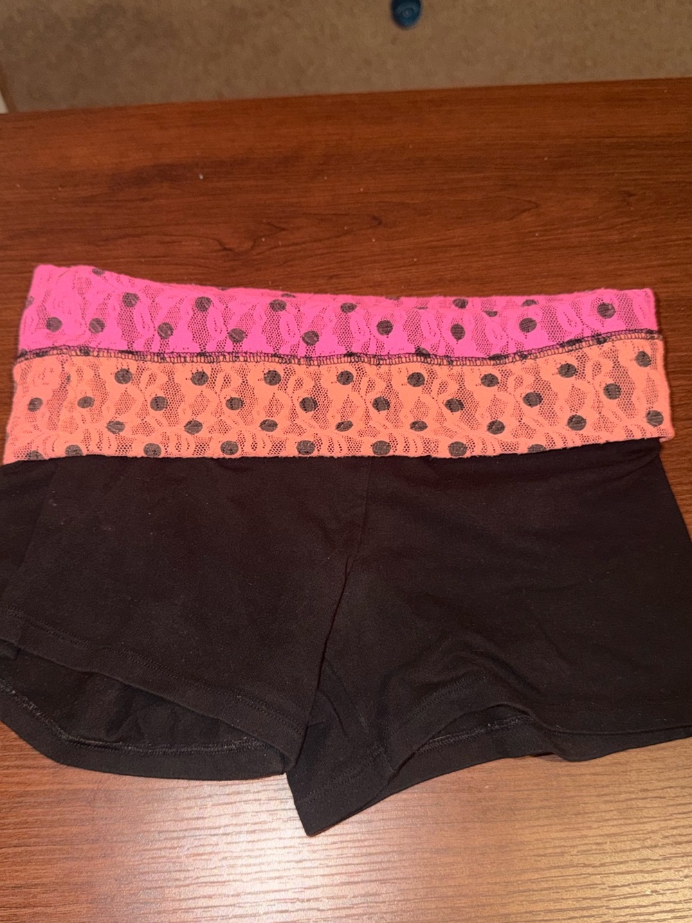 Victoria's Secret PINK Black Shorts with Pink and Orange Lace Waistband - Picture 3 of 3
